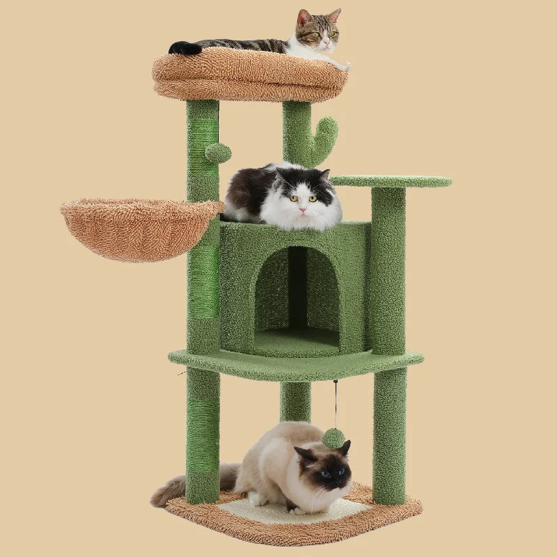 PAWZ Road Cactus 42-Inch with Plush Perch & Hammock Cat Tree