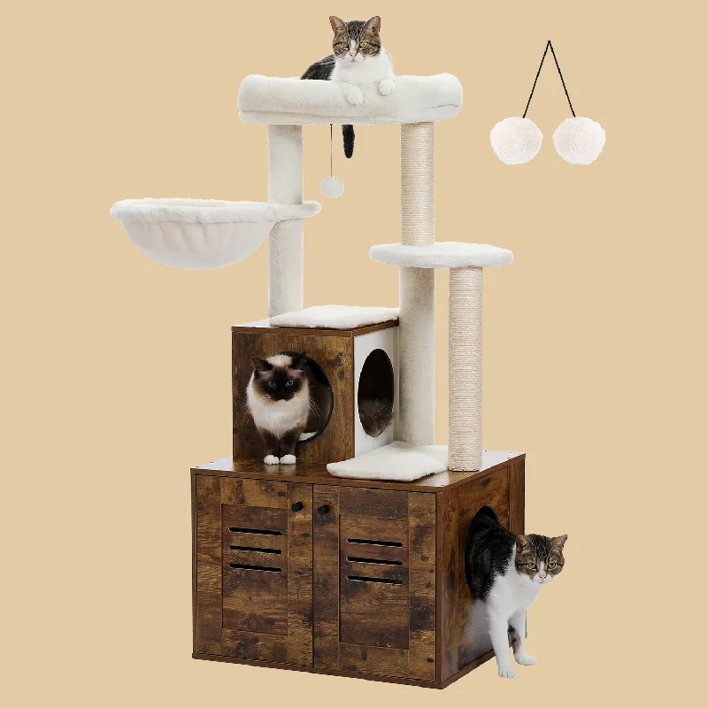 PAWZ Road Wood Cat Condo with Litter Box Included-Modern Cat Tree Brown