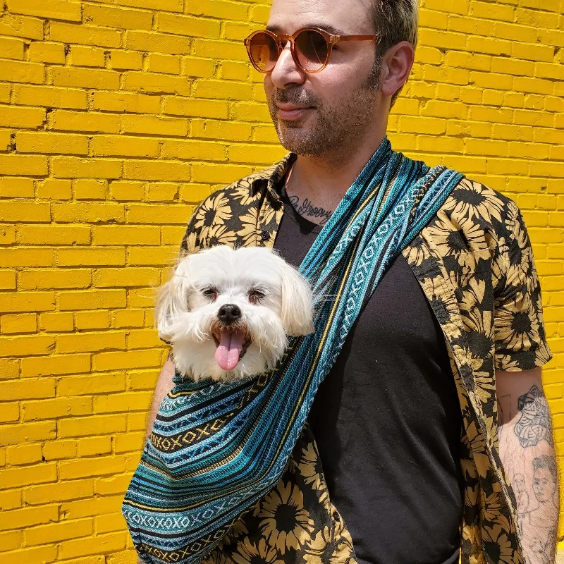 Dog Sling Carrier - Peacock Blue Woven