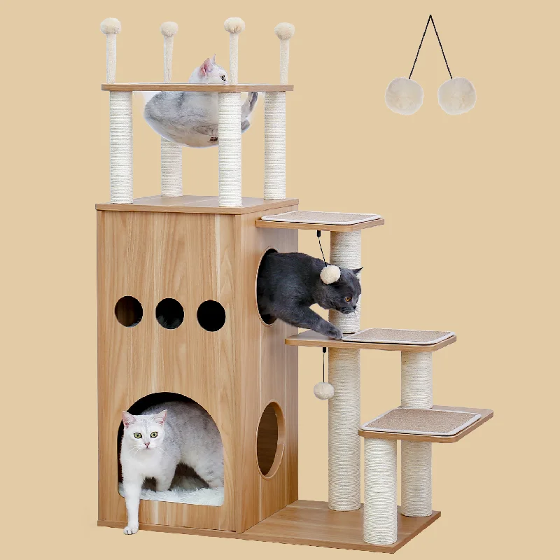 PAWZ Road 51" Extra Tall Sky-Castle Design Wooden Modern Luxury Cat Tree