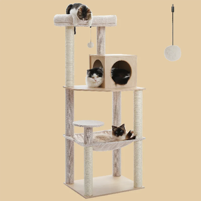 PAWZ Road 56.3-Inch Wooden Multi-Level Sisal Covered Large Cat Tree