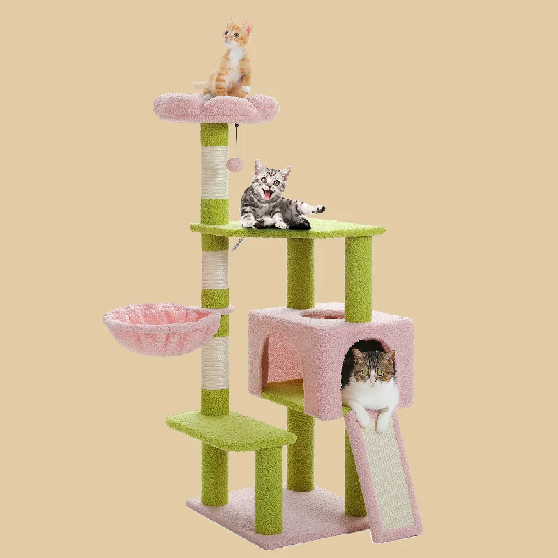 PAWZ Road 47.2" Multi-Level with Sisal Covered Cute Flower Cat Tree