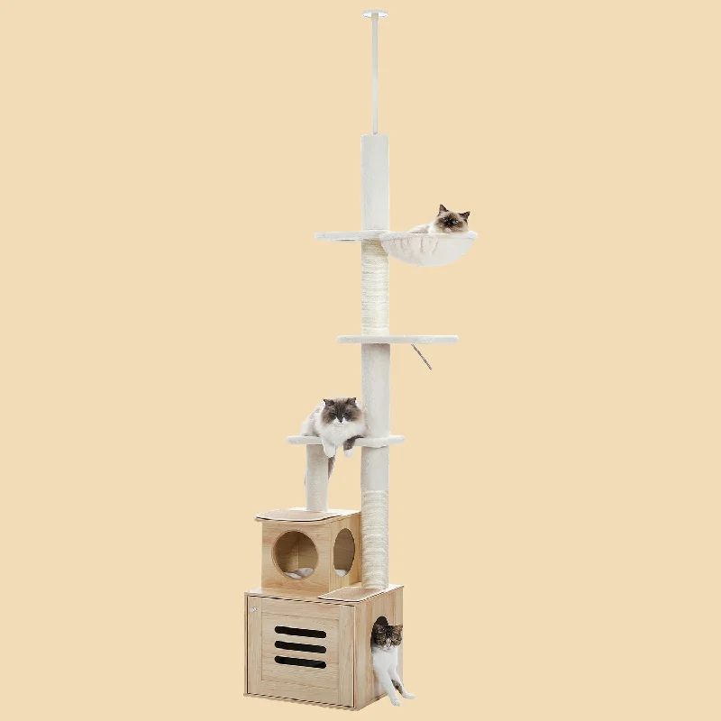 PAWZ Road  Adjustable 90.5"-110.2" 6 Tiers Floor to Ceiling Cat Tree with Litter Box