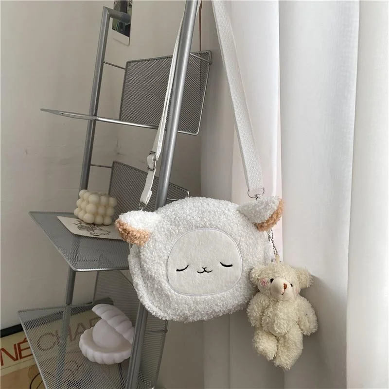 White Lamb with Bear Keychain