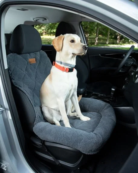 NEW!  Single Shearling Seat Protector with Headrest- Gray