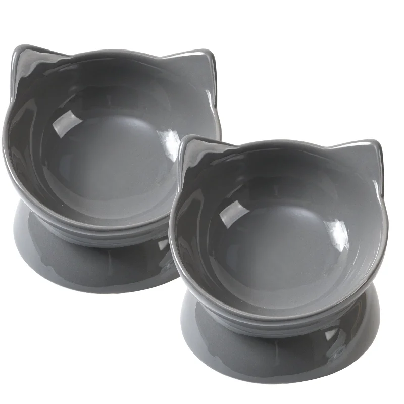 OSCAR TILT CAT BOWL SET OF TWO - GREY