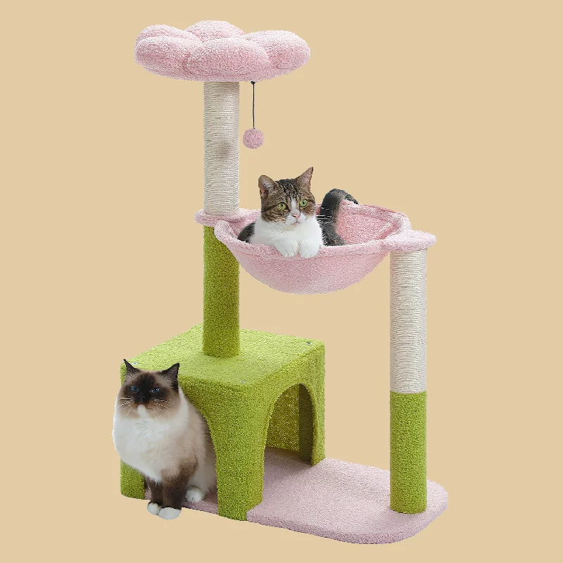 PAWZ Road 36.6" Multi-Level Flower Green And Pink Cat Tree