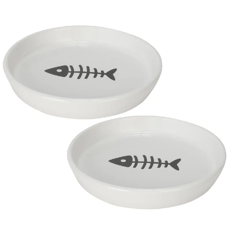 OSCAR ROUND CAT DISH SET OF TWO - WHITE