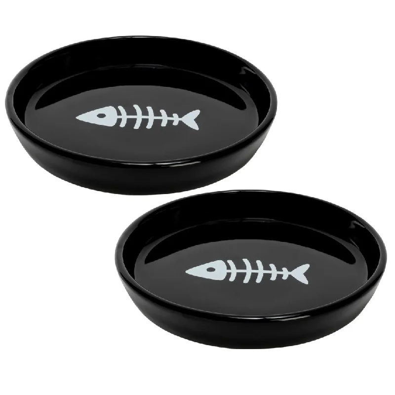 OSCAR ROUND CAT DISH SET OF TWO - BLACK