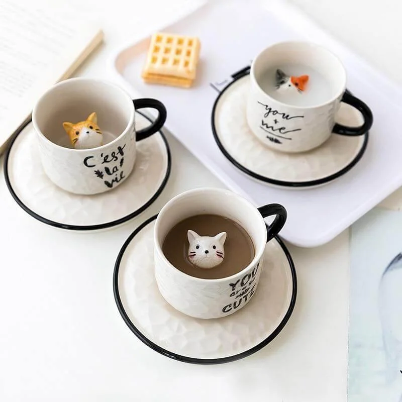 Peek-a-Cat Ceramic Mug Set