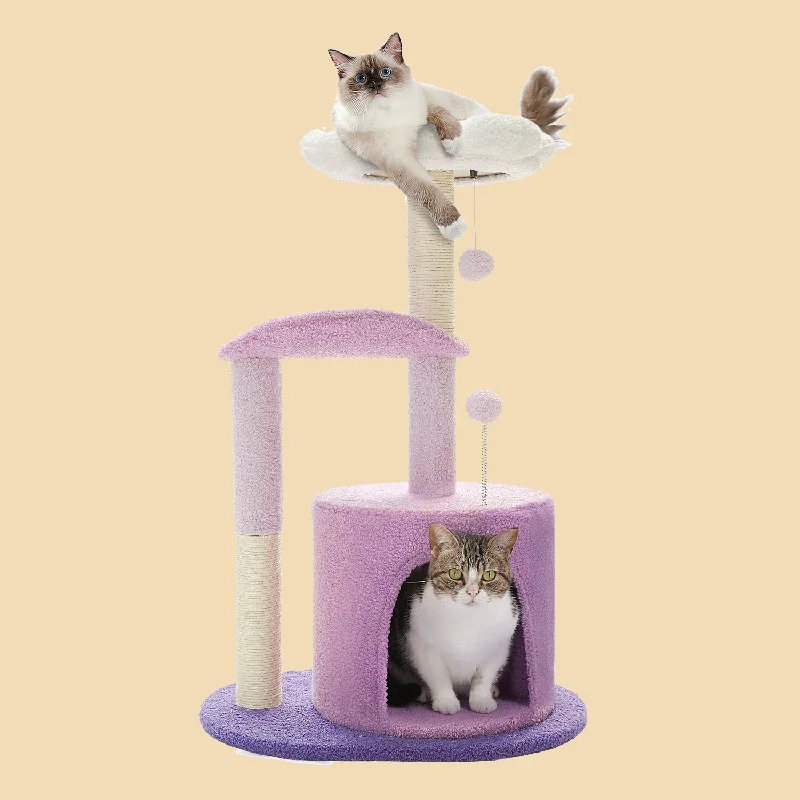 PAWZ Road 32" Purple Flower Plush Cute Cat Tower