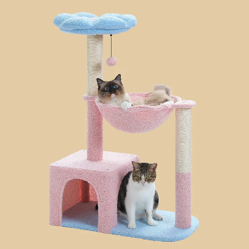 PAWZ Road 36.6" Multi-Level Flower Blue And Pink Cat Tree