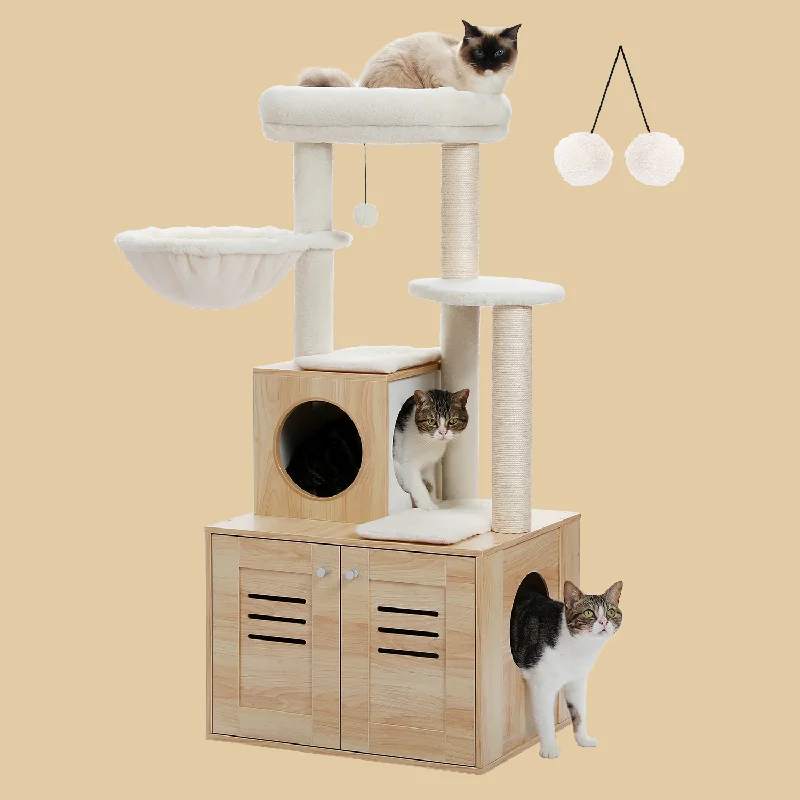 PAWZ Road Wood Cat Condo with Litter Box Included-Modern Cat Tree Beige