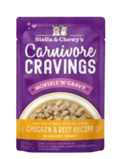 Stella & Chewy's Wet Cat Food Carnivore Cravings Morsels N' Gravy Chicken & Beef 2.8oz Pouch Single