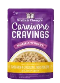 Stella & Chewy's Wet Cat Food Carnivore Cravings Morsels N' Gravy Chicken & Chicken Liver Recipe 2.8oz Pouch Single