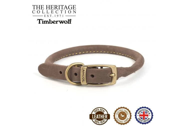 Ancol - Timberwolf Round Leather Collar - Sable - 28-36cm (Size 3)