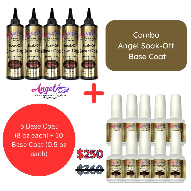 Angel Soak-off Base (Combo 5 bottles 8oz each + 10 bottles 0.5oz each)