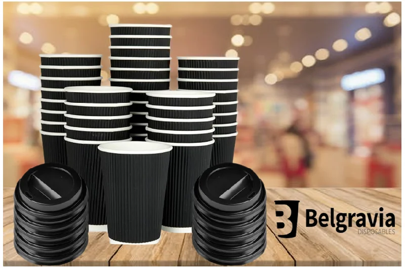 Belgravia 25cl/8oz Triple Walled Paper Black Ripple Cups