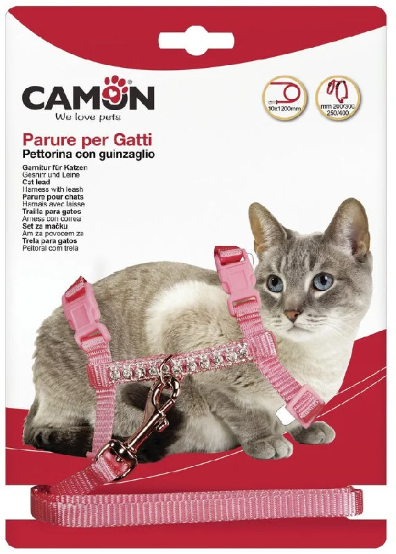 CAMON Ham cu lesă pentru pisici, nailon şi ştrasuri 10mm/140cm, diverse culori