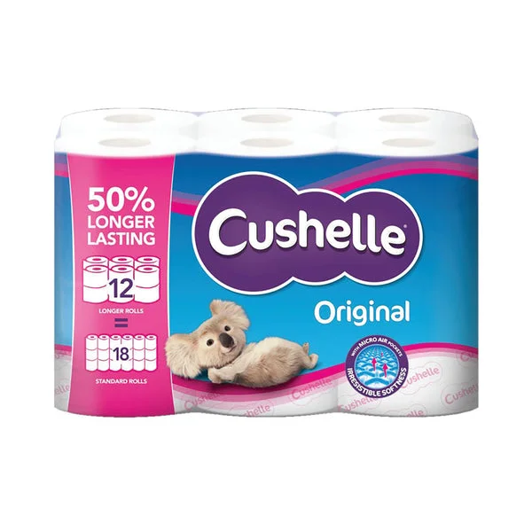 Cushelle Original 2-Ply Toilet Rolls 50% Longer Rolls (Pack of 12=18) 1102184