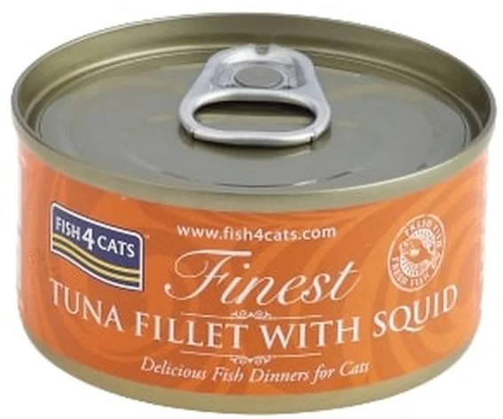 FISH4CATS Finest Conservă pentru pisici, cu file de Ton şi Calamar 70g