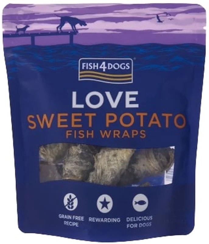 FISH4DOGS Love Recompensă pentru câini, rulou piele de peşte/cartofi dulci 100g