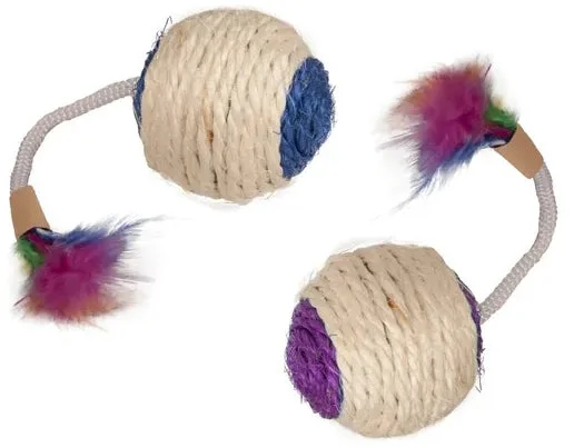 FLAMINGO Jucărie pt pisici Minge din sisal cu pene, catnip, cu sunete, 6cm