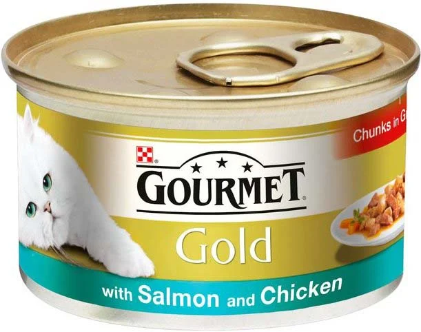 GOURMET Gold Conservă pentru pisici, cu Somon şi Pui, în sos 85g