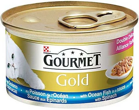 GOURMET Gold Conservă pentru pisici Double Pleasure cu Peşte şi Spanac 85g