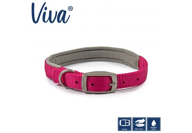 Ancol - Viva Nylon Padded Buckle Collar - Pink - Size 8 (55-63cm)