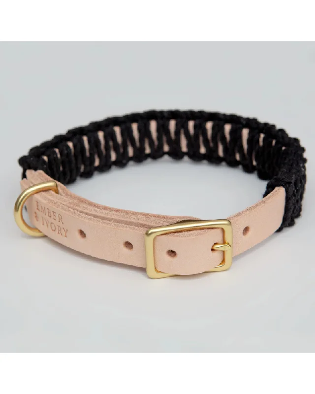 Macrame & Leather Dog Collar in Black w/ Natural (Made in the USA)