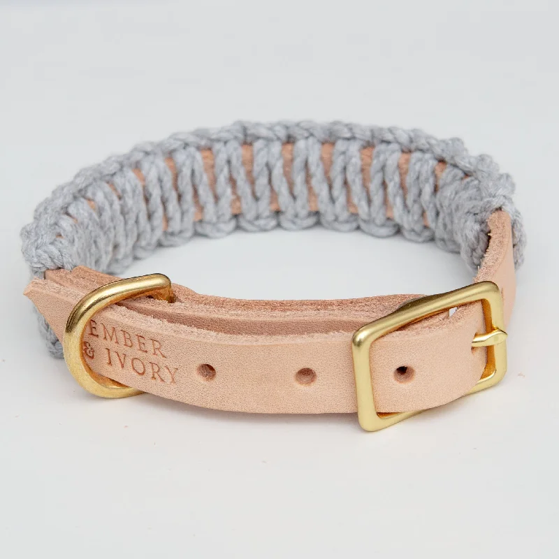 Macrame & Leather Dog Collar in Natural and Grey (Made in the USA) (FINAL SALE)