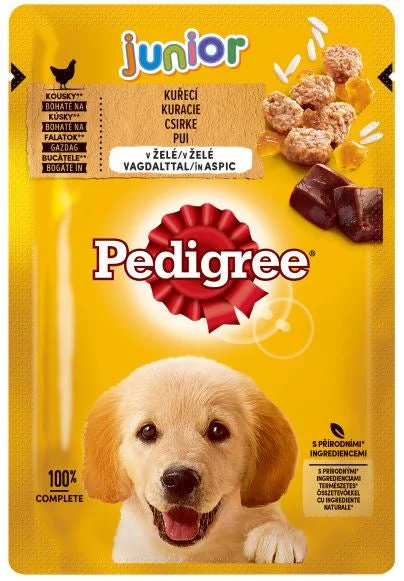 PEDIGREE Plic hrană umedă pt căţei JUNIOR, cu Pui şi Orez în Aspic 100g