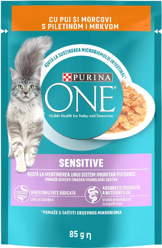 PURINA ONE Hrană umedă pentru pisici Adulte, Fileuri In Sos, Pui si Morcov 85g