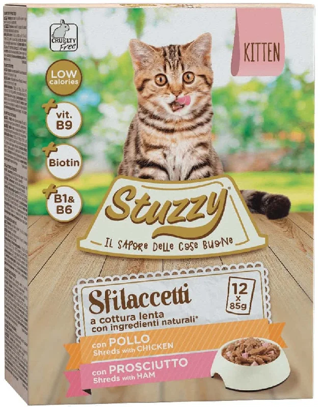 STUZZY Sfilacetti Pachet plicuri pentru pisicuţe, KITTEN cu Pui şi Şuncă12x85g