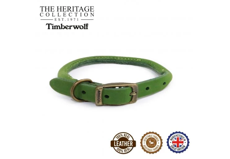 Ancol - Timberwolf Round Leather Collar - Green - 39-48cm (Size 5)