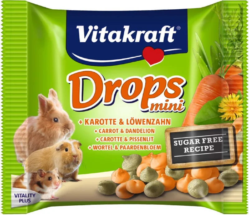 VITAKRAFT Recompense pentru rozătoare Drops Mini cu Morcov şi Păpădie 40g