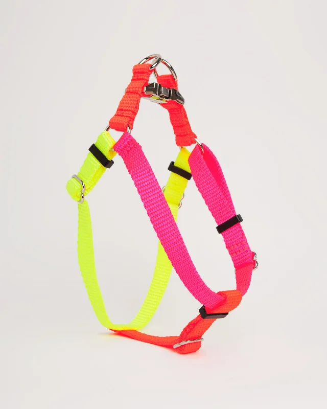 Nylon Colorblock Dog Harness in Neon Pink/Orange/Yellow (Made in the USA)